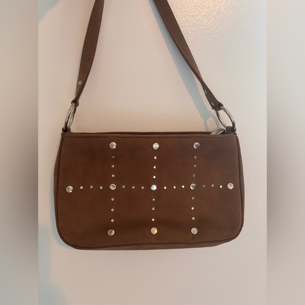 Suede Jeanne Lottie Dark Taupe Studded Shoulder Bag